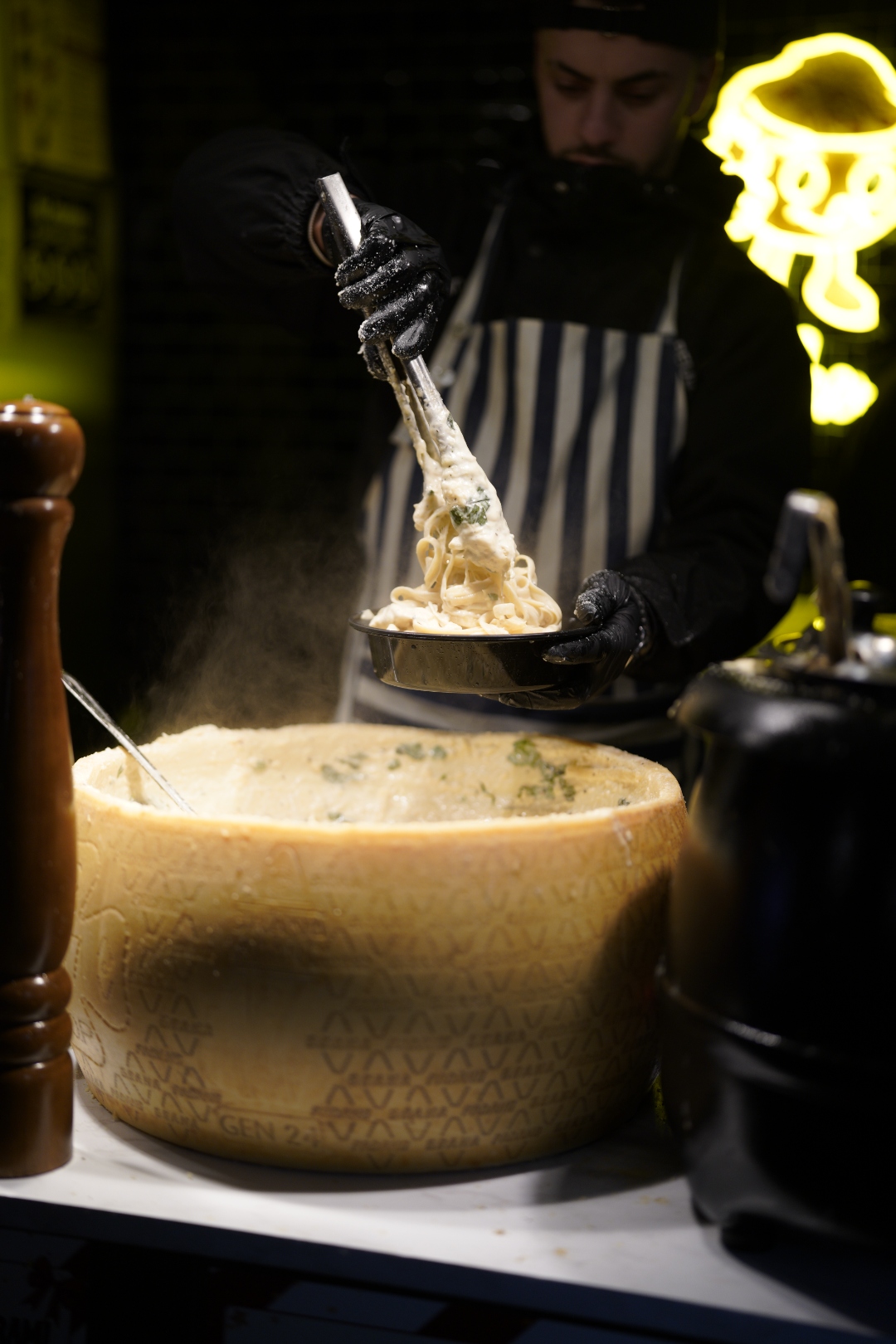 Fresh pasta being served at NYC holiday market